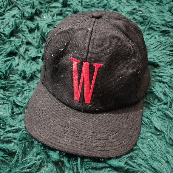 Vintage Winston Cigarettes Hat Black Red W Logo Made in USA Snapback Cap - Picture 2 of 5